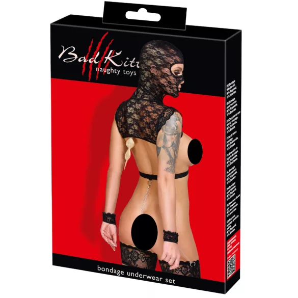 Bad Kitty - Spitzen-BDSM-Set (schwarz) - L