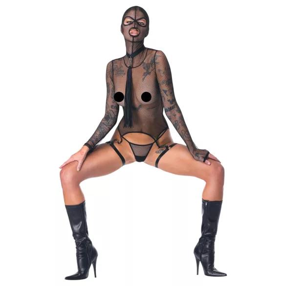 Bad Kitty - BDSM durchsichtiges Netz-Set mit Peitsche (schwarz) - L