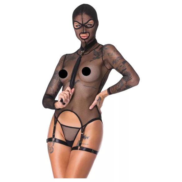 Bad Kitty - BDSM durchsichtiges Netz-Set mit Peitsche (schwarz) - L