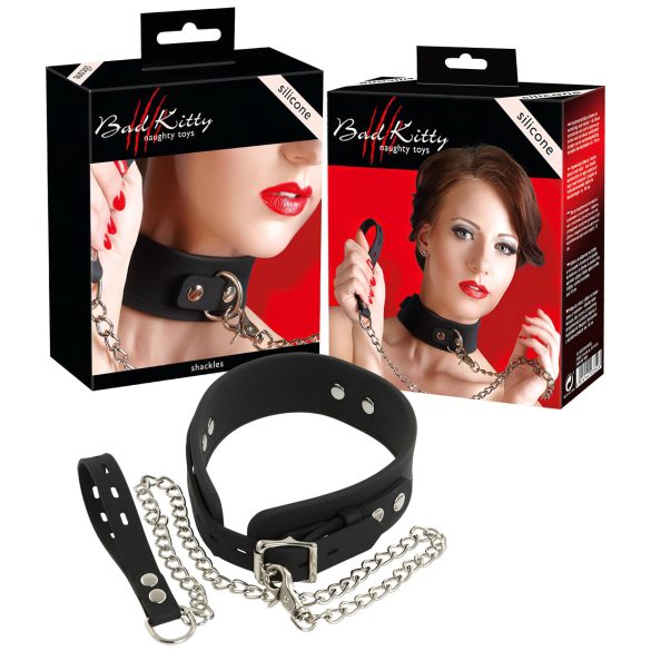 Bad Kitty - Silikonhalsband und Leine (schwarz)