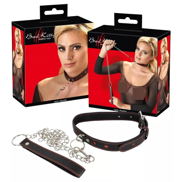 Bad Kitty - Herz Halsband & Metall-Leine (Schwarz)