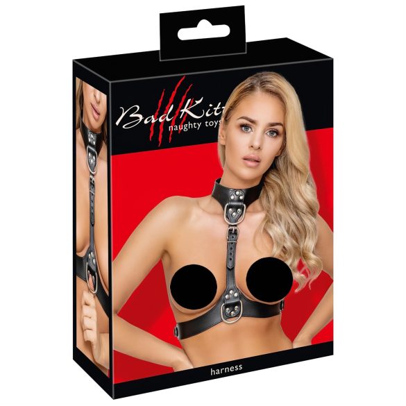 Bad Kitty - Lederoptik Körpergeschirr mit D-Ringen (schwarz)