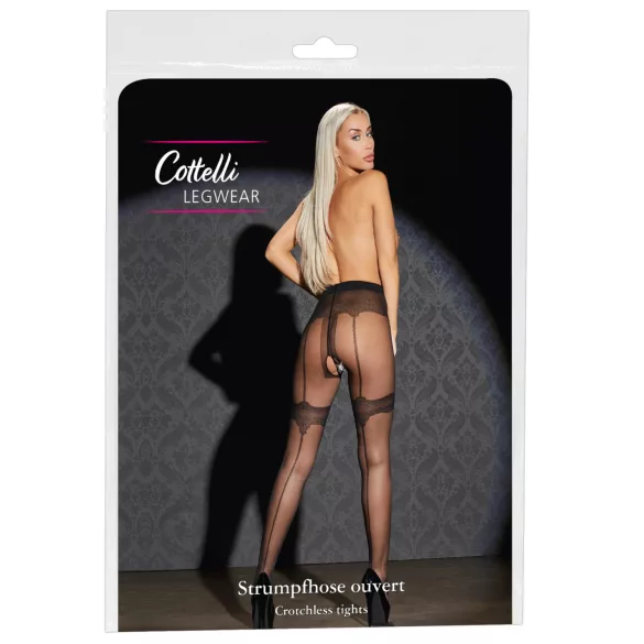 Cottelli - exklusive gemusterte, offene Strümpfe (schwarz) - 5