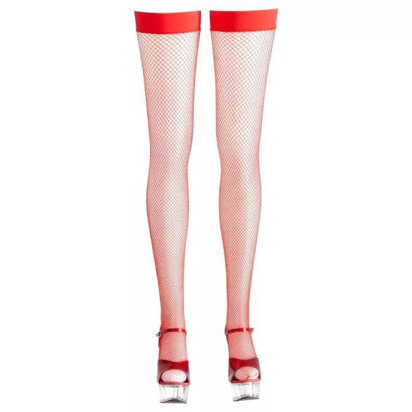 Cottelli - Feinmaschiges Netzstrumpfband (Rot) - XL