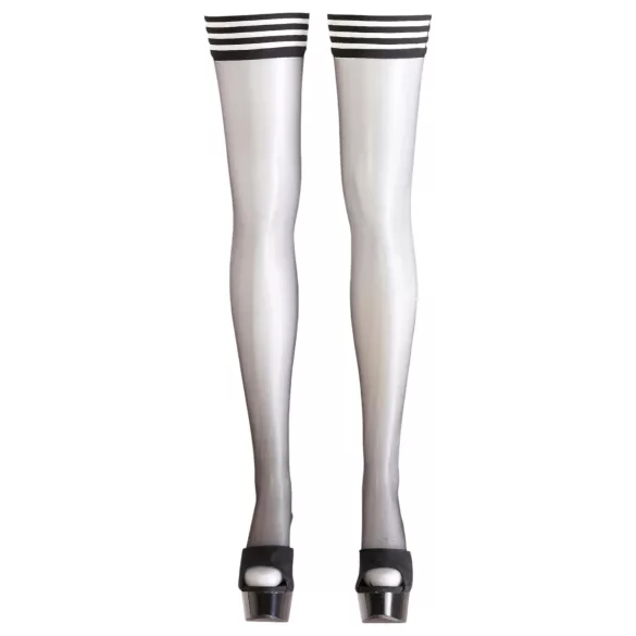 Cottelli - Schwarze Halterlose - gestreifter Rand - 3/M-L
