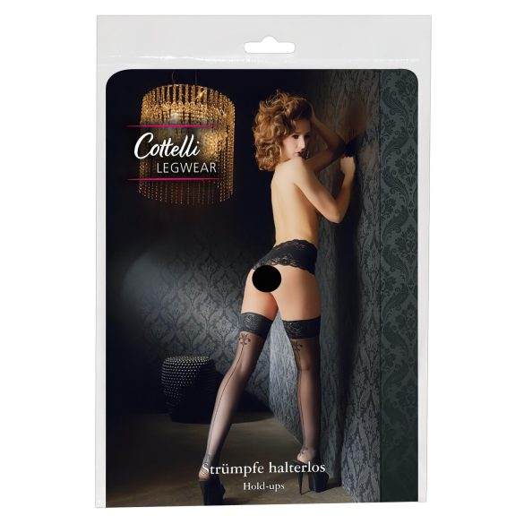 Cottelli - Lilienmuster, gestreifte Strümpfe (schwarz) - 4