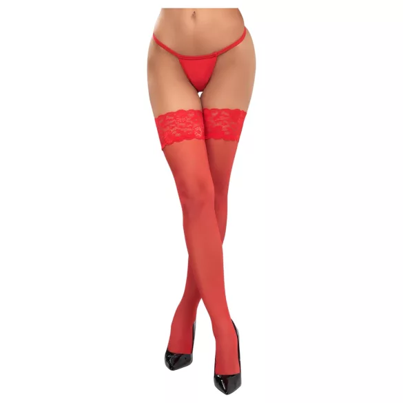 Cottelli - Spitze Strümpfe mit Blumenmuster (rot) - 3/M-L