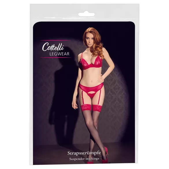 Cottelli - Strapsstrümpfe rot Spitze (schwarz) - 8