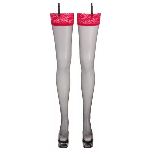 Cottelli - Strapsstrümpfe rot Spitze (schwarz) - 8