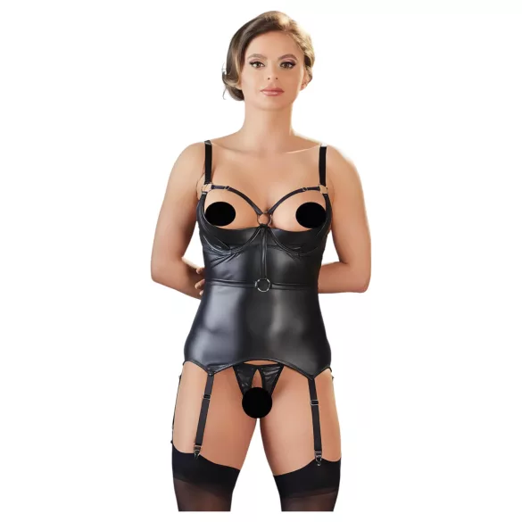 Cottelli Bondage - Glänzendes Hebe-Top mit Fesseln (Schwarz) - L