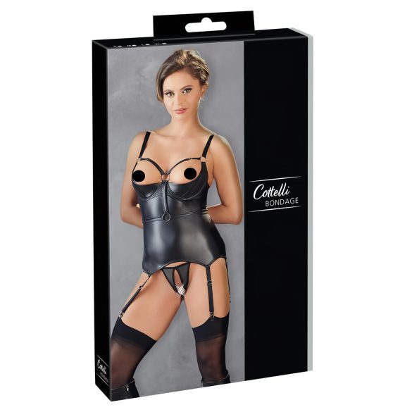 Cottelli Bondage - Glänzendes Hebe-Top mit Fesseln (schwarz) - XL