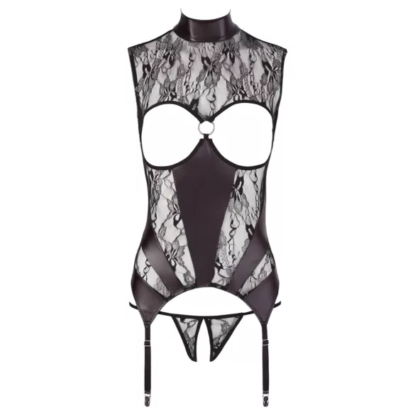 Abierta Fina - Funkelndes Spitzen-Open-Top (Schwarz) - XL