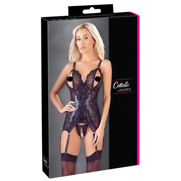 Cottelli - Spitzen-Top mit offenem Design und Tanga (schwarz)