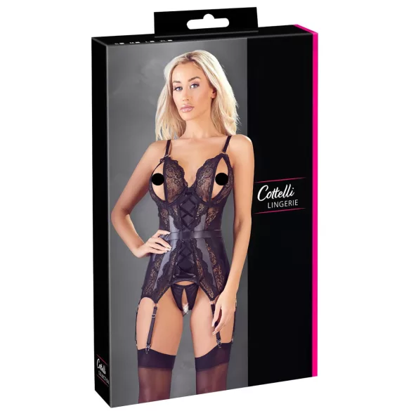 Cottelli - Spitze Offenes Oberteil & Tanga (schwarz)
