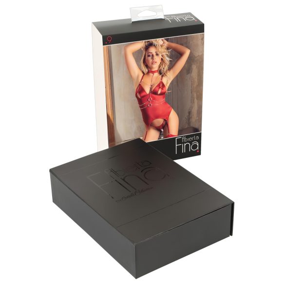 Abierta Fina - Glänzendes Ketten-Top und String (Rot)