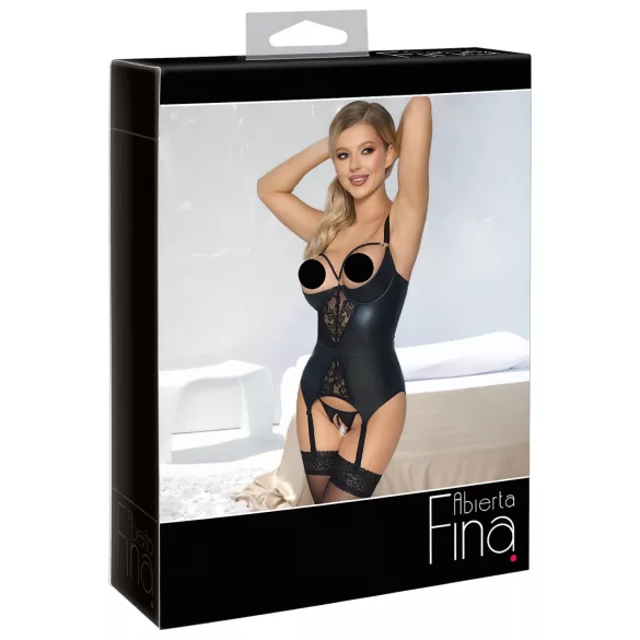 Abierta Fina - Hebe-Top mit Strumpfhalter (schwarz) - L