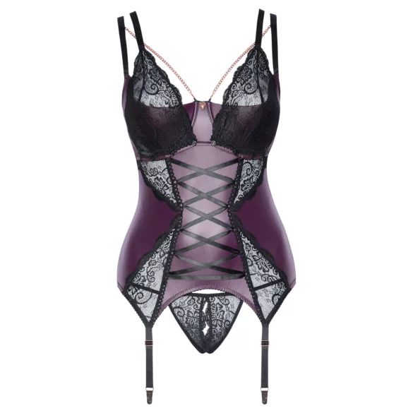 Cottelli Curves - Spitzen-BH-Set mit Schnürung (Lila) - 90D/XL