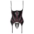 Cottelli - Korsett mit Strumpfhaltern und offenem String-Set (schwarz)