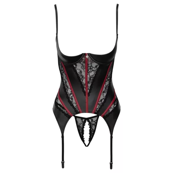 Cottelli - Korsett mit Strumpfhaltern und offenem String-Set (schwarz) - M