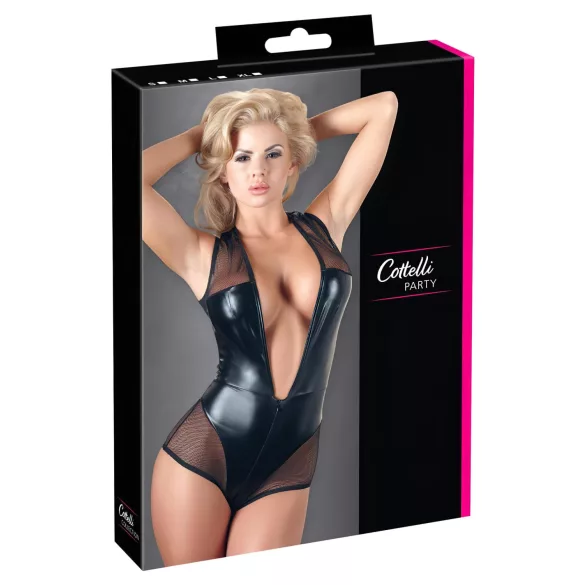 Cottelli - Glänzender Netz-Body (schwarz) - XL