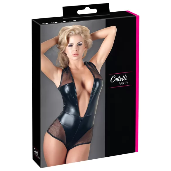 Cottelli - Glänzender Netz-Body (schwarz) - XL