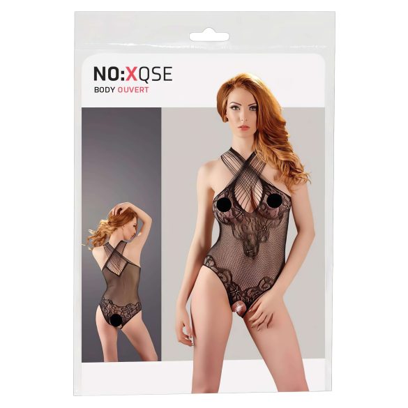 NO:XQSE - Blumiges Neckholder-Netzbody - Schwarz (S-L)