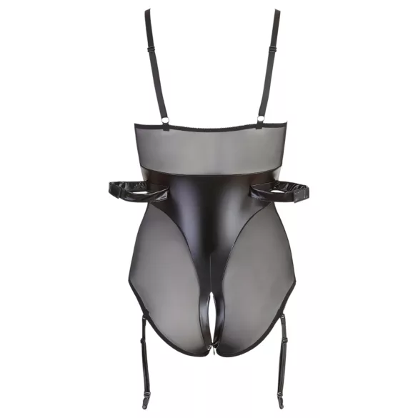 Cottelli Bondage - glänzender Body mit Handschellen (schwarz)