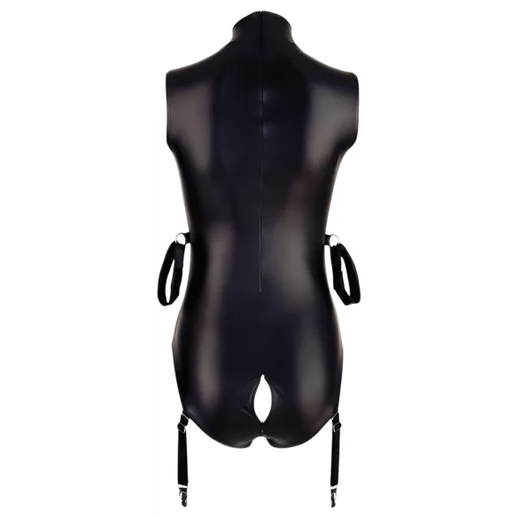 Cottelli Bondage - Ärmeloser, glänzender Body & Armfessel (Schwarz) - XL