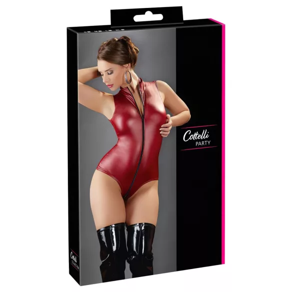Cottelli Party - glänzender, ärmelloser Body mit Reißverschluss (rot)
