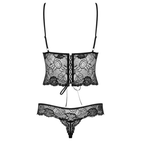 Obsessive Alluria - Blumen-Spitzenbody (schwarz)