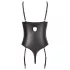 Abierta Fina - Funkelndes Spitzen-Body mit offenem Träger (schwarz) - 80B/M