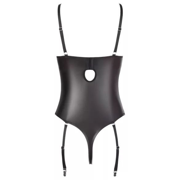 Abierta Fina - Funkelndes Spitzen-Body mit offenem Träger (schwarz) - 85B/L
