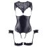 Cottelli Bondage - Glänzender Body mit offenen Cups & Handfesseln (Schwarz)