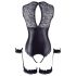 Cottelli Bondage - Glänzender Body mit offenen Cups & Handfesseln (Schwarz)