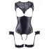 Cottelli Bondage - Glänzender Offener Body & Handfesseln (Schwarz) - XL