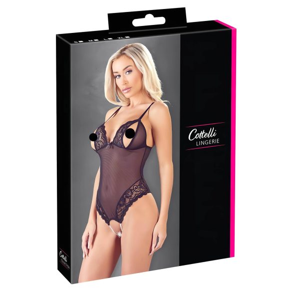Cottelli - Spitzen-Body mit Perlen, offen (schwarz) - M