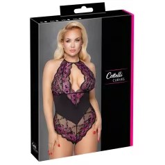 Cottelli Plus Size - Blumen-Body (schwarz-lila) - 3XL