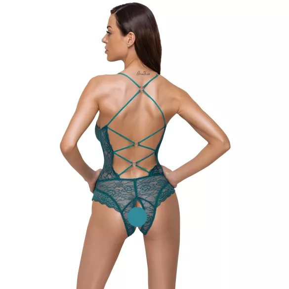 Cottelli - Schnür-Body aus Spitze, offen (grün)