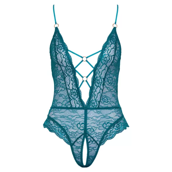 Cottelli - Schnür-Body aus Spitze, offen (grün)