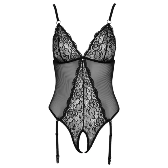 Cottelli - Strumpfhalter, Spitzen-Body mit offenem Design (schwarz) - L