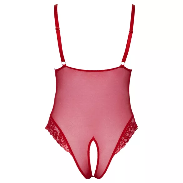 Cottelli Curves - Transparenter Spitzen-Body (Rot) - 2XL