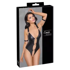   Cottelli Bondage - Glänzender, offener Body mit Ringen (schwarz)