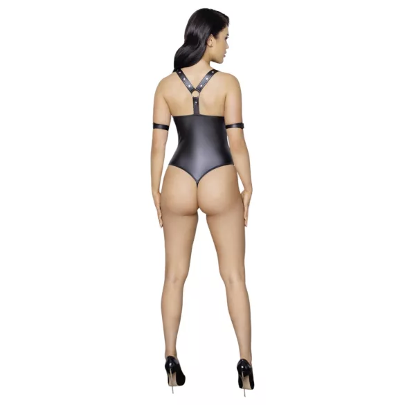 Cottelli Bondage - Glänzender, offener Body mit Ringen (schwarz)
