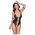 Cottelli Bondage - Glänzender, offener Body mit Ringen (schwarz) - M