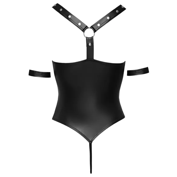 Cottelli Bondage - Glänzender, offener Body mit Ringen (schwarz) - M