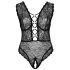 Cottelli Curves Plus Size - Transparenter, gemusterter Body (schwarz)