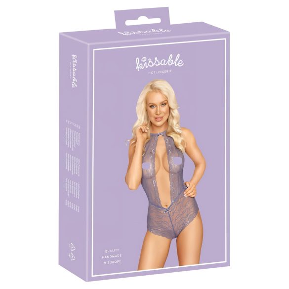 Küssbarer Neckholder-Body aus Spitze (Lila)