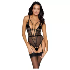   Cottelli - Offener, riemchen Body mit Strumpfhalter (schwarz) - XL