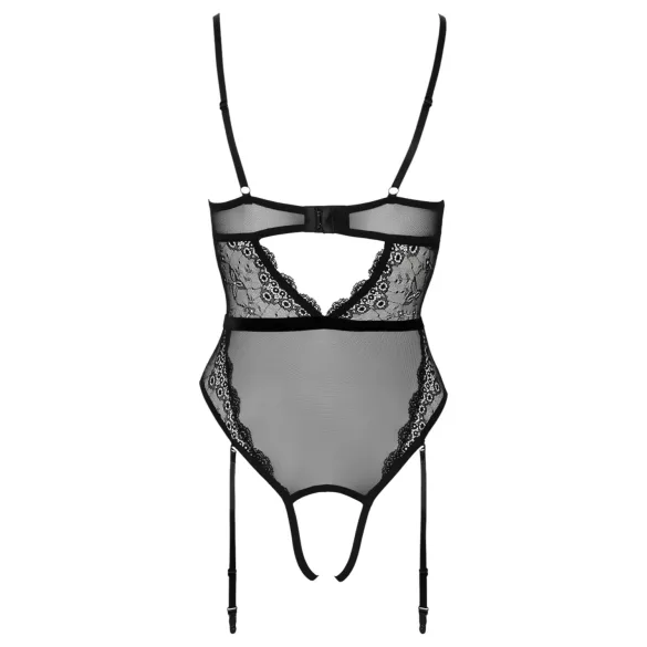 Cottelli - Offener, riemchen Body mit Strumpfhalter (schwarz) - XL