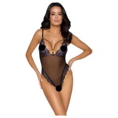 Cottelli - bestickter, offener Spitzenbody (schwarz-lila)